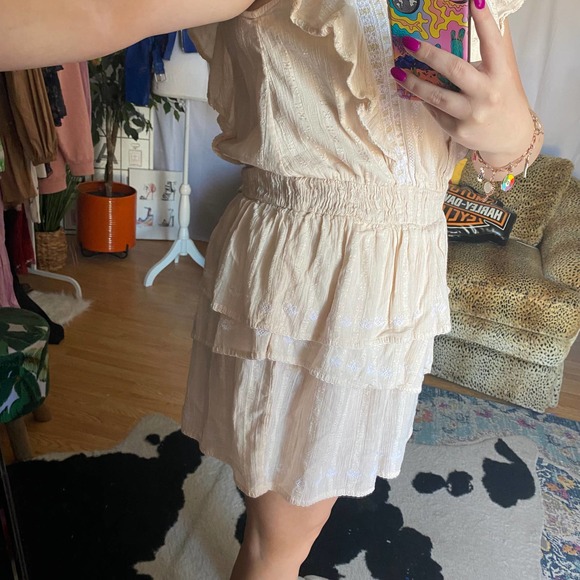 Love Sam Tiered Ruffle V-Neck Cap Sleeve Mini Dress Size Large - Picture 5 of 6